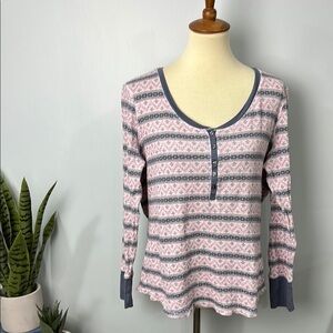 ❄️ Victoria’s Secret Thermal Pajama Top Size Large Womens Pink Grey Henley